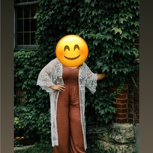 T.J.Maxx Rust colored Jumpsuit with ruffled shoulders